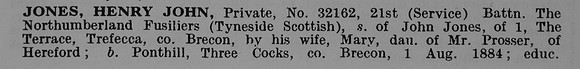 Jones H J Pte 32162 21st Northumberland Fusiliers Obit Part 1