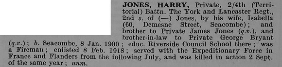 Jones H Pte 58111 4th York And Lancs Regiment