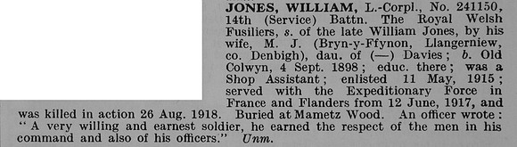 Jones W LCpl 241150 14th Royal Welsh Fusiliers