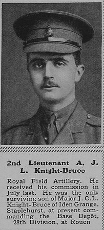 Knight-Bruce A J L 2nd Lt Royal Field Artillery The Sphere 5th Jun 1915