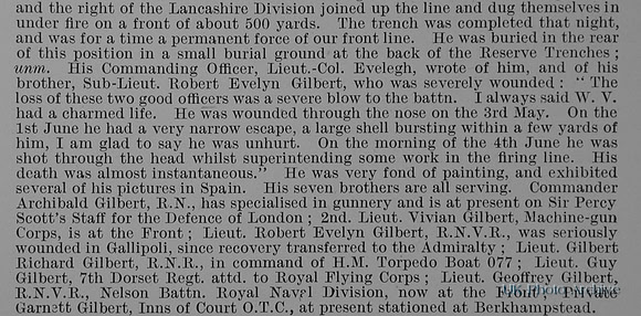 Gilbert W V Sub Lt Royal Naval Division RNVR Obit Part 2