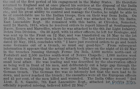 Gamble R S 2nd Lt 2nd Lt 7th East Lancs Regiment Obit Part 2