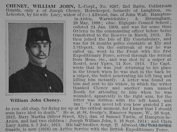 Cheney W J LCpl 8287 2nd Coldstream Guards Obit