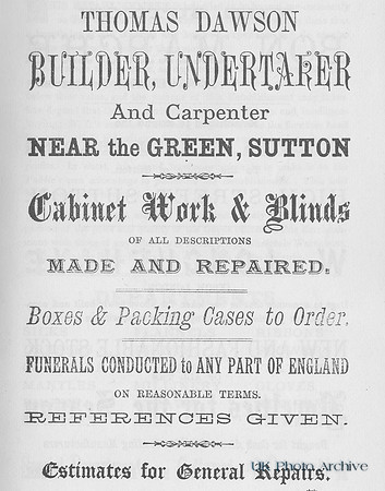Thomas Dawson Advert Sutton Undertaker 1880