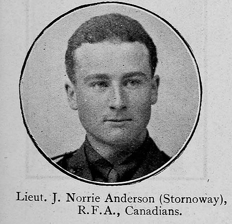 Anderson J N Lt Canadian Field Artillery Ross-Shire Roll Of Honour