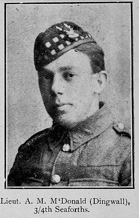 McDonald A M Lt 4th Seaforth Highlanders Ross-Shire Roll Of Honour