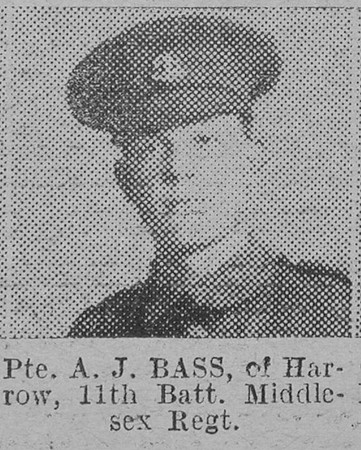 Bass A J Pte 11th Middlesex Regiment The Vivid 6th Feb 1915