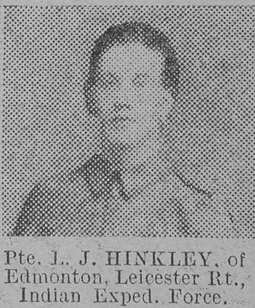Hinkley L J Pte 9160 2nd Leicestershire Regiment The Vivid 6th Feb 1915