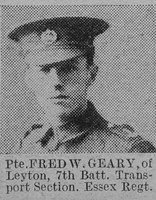 Geary F W Pte 1708 7th Essex Regiment The Vivid 13th Feb 1915