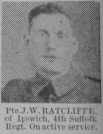Ratcliffe J W Pte 4th Suffolk Regiment The Vivid 13th Feb 1915