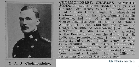 Cholmondeley C A J Captain 2nd Border Regiment Obit