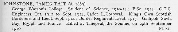 Johnstone J T Lt Border Regiment Obit