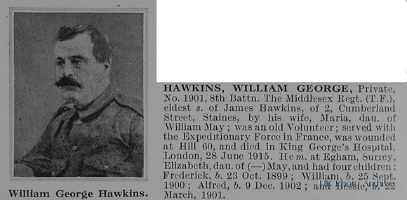 Hawkins W G Pte 1901 8th Middlesex Regiment Obit