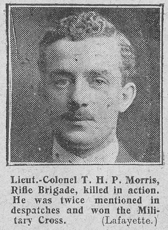 Morris T H Lt Col MC 9th Rifle Brigade The Graphic 23rd Sep 1916