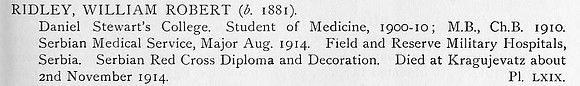 Ridley W R Major Royal Army Medical Corps Obit