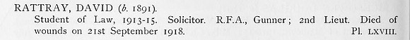 Rattray D 2nd Lt Royal Field Artillery Obit