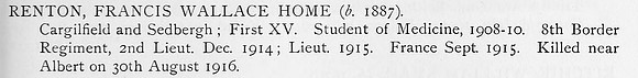 Renton F W H Lt 8th Border Regiment Obit