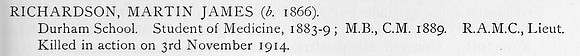 Richardson M J Lt Royal Army Medical Corps Obit