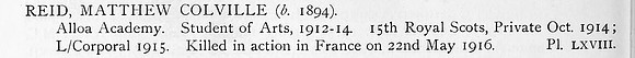 Reid M C LCpl 15th Royal Scots Obit