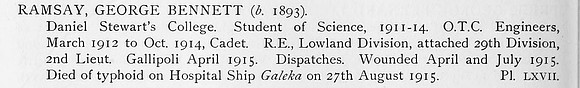 Ramsay G B 2nd Lt Royal Engineers Obit