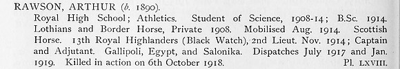 Rawson A Captain 13th Black Watch Obit