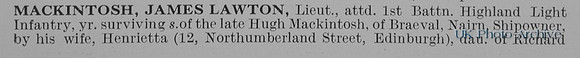 MacKintosh J L Lt 1st Highland Light Infantry Obit Part 1