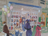 Vintage Framed Embroidered Picture/Panel Victorian Toy Shop And Hotel