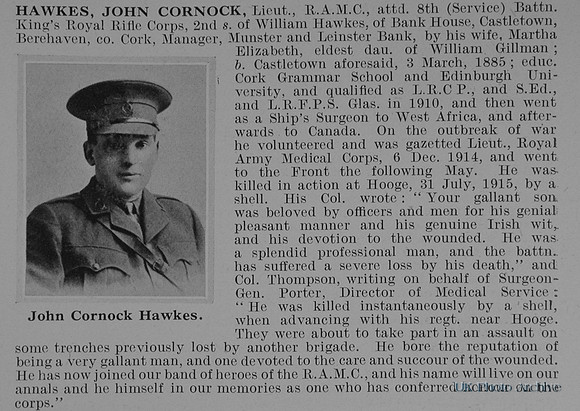 Hawkes J C Lt Royal Army Medical Corps Obit