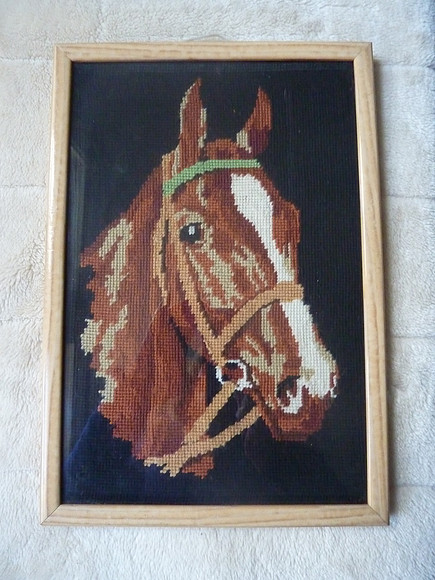Vintage Framed Tapestry Of A Horse 14" x 10"