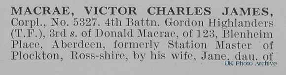 MacRae V C J Cpl 5327 4th Gordon Highlanders Obit Part 1