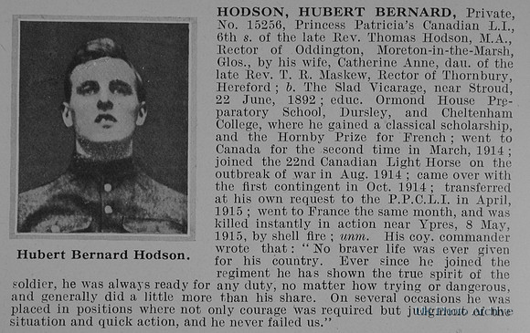 Hodson H B Pte 15256 Princess Patricias Canadian Light Infantry Obit