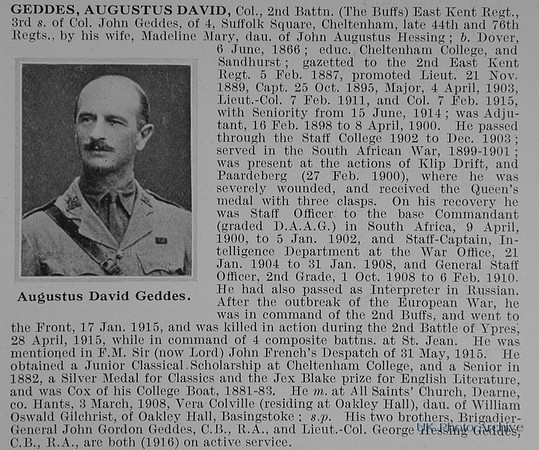 Geddes A D Col 2nd East Kent Regiment Obit