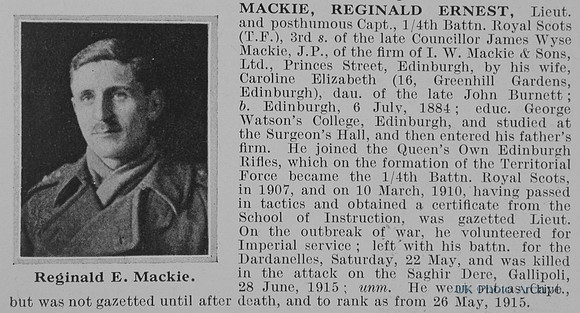 Mackie R E Lt 4th Royal Scots Obit