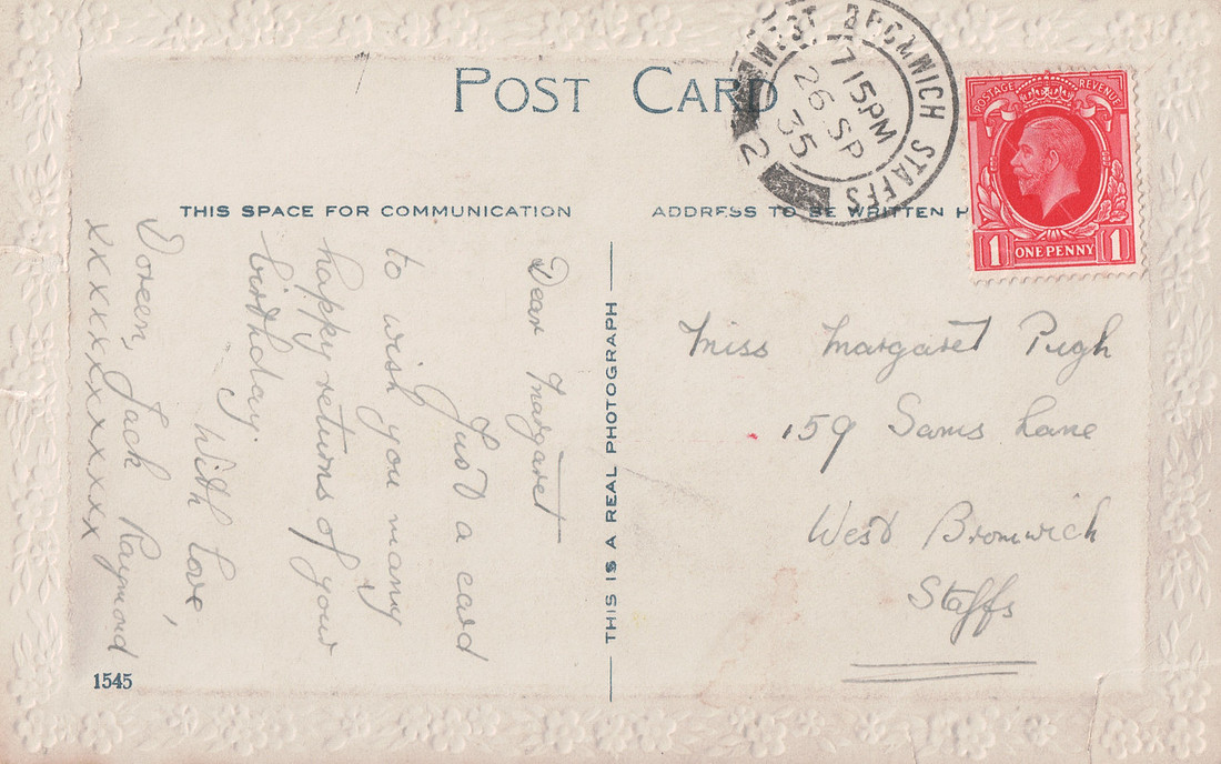 Margaret Pugh Birthday Postcard Back