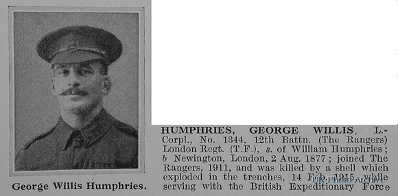 Humphries G W LCpl 1344 12th London Regiment Obit Part 1