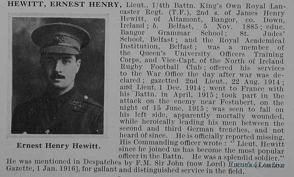 Hewitt E H Lt 4th Kings Own Obit