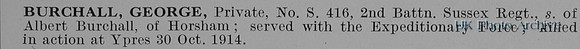 Burchall G Pte S-416 2nd Royal Sussex Regiment