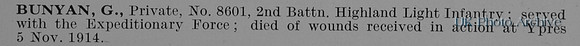 Bunyan G Pte 8601 2nd Highland Light Infantry