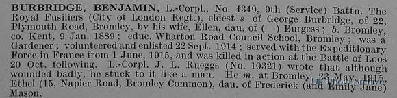 Burbridge B LCpl 4349 9th Royal Fusiliers