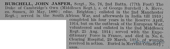 Burchell J J Sergt 76 2nd Middlesex Regiment