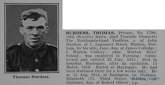 Burdess T Pte 1790 19th Northumberland Fusiliers