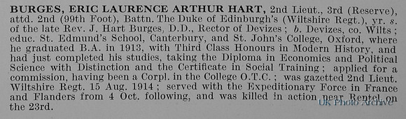 Burges E L A H 2nd Lt 2nd Wiltshire Regiment