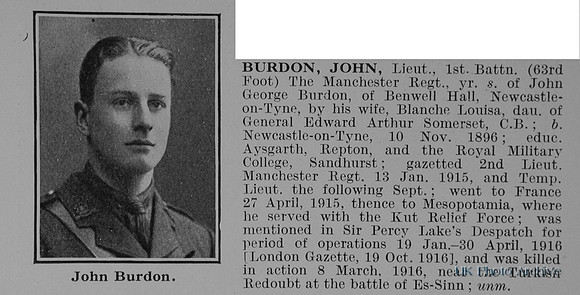 Burdon J Lt 1st Manchester Regiment Obit