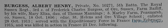 Burgess A H Pte 10271 5th Royal Sussex Regiment