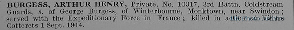 Burgess A H Pte 10317 3rd Coldstream Guards