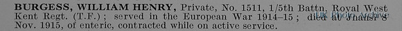 Burgess W H Pte 1511 5th Royal West Kent Regiment