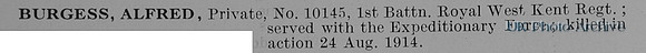 Burgess A Pte 10145 1st Royal West Kent Regiment