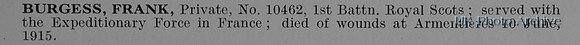 Burgess F Pte 10462 1st Royal Scots