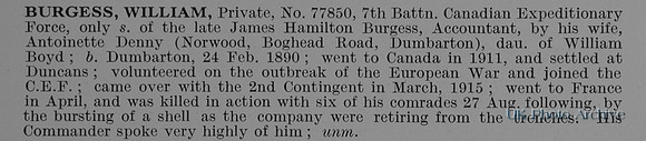 Burgess W Pte 77850 7th Canadian Expeditionary Force