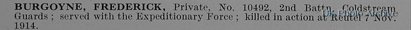 Burgoyne F Pte 10492 2nd Coldstream Guards